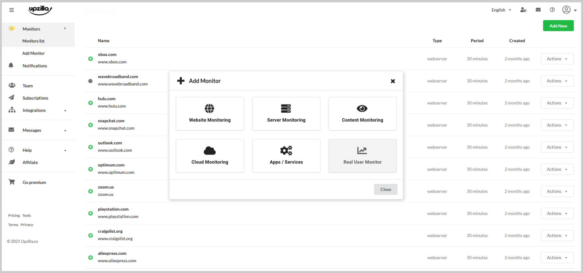 Upzilla monitoring report interface