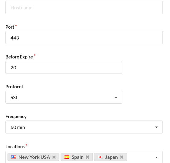 Upzilla SSL Certificate Monitor Options